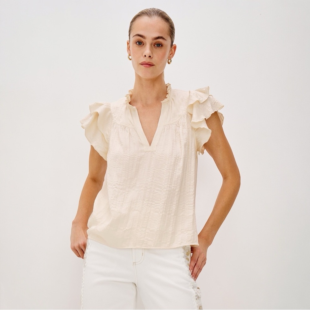 Rails Calista Ivory Ruffle Sleeve Split Neck Blouse Women’s M Style#582-618C-003